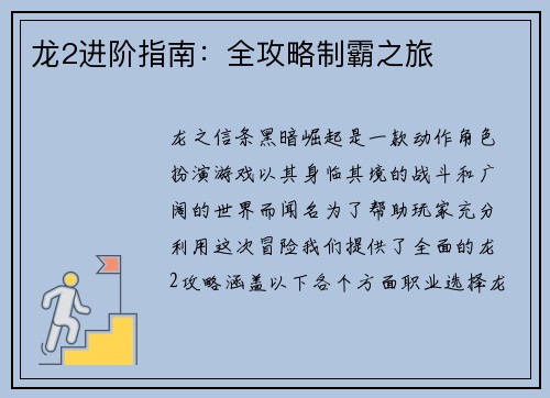 龙2进阶指南：全攻略制霸之旅